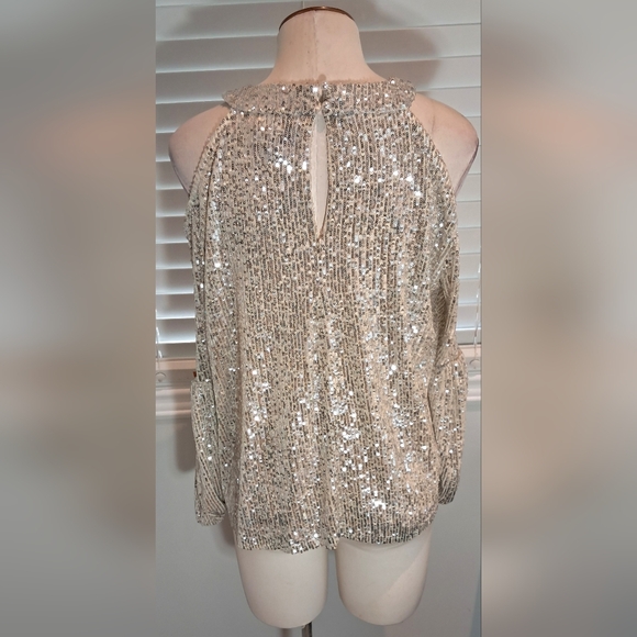 CeCe Champagne Holiday Affair Sequin Shoulerless Top Size L NWT - Picture 8 of 11